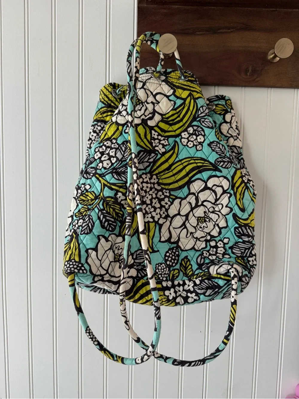 vera bradley | quilted floral drawstring backpack island blooms aqua white lime